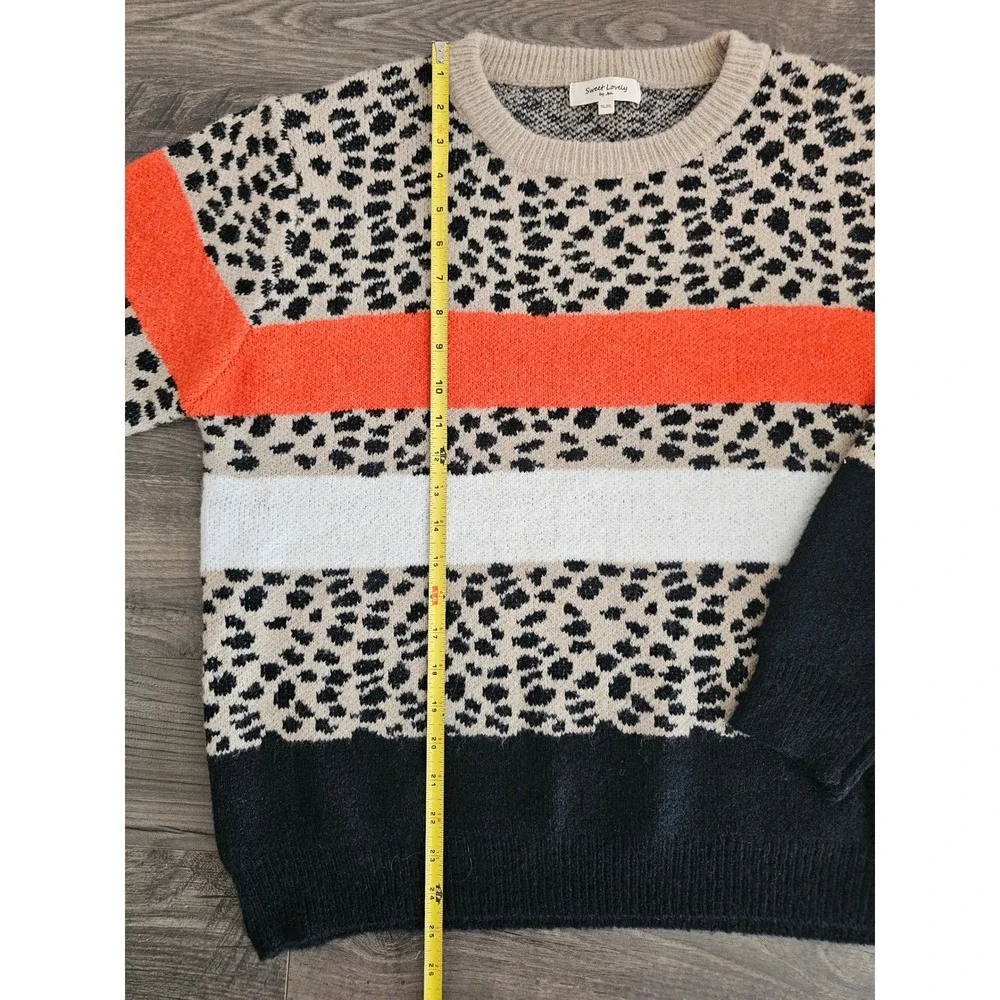 Women's 1X2X Leopard Color Block Crew Neck‎ Pullover Sweater Fall Cozycore Comfy